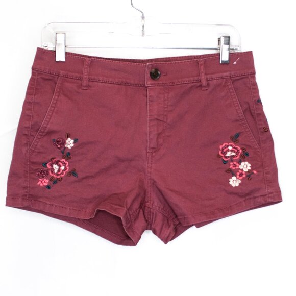 Express Embroidered Shortie Shorts Womens 2 Pink Chino Mid Rise Boho Casual L07X - Picture 2 of 7